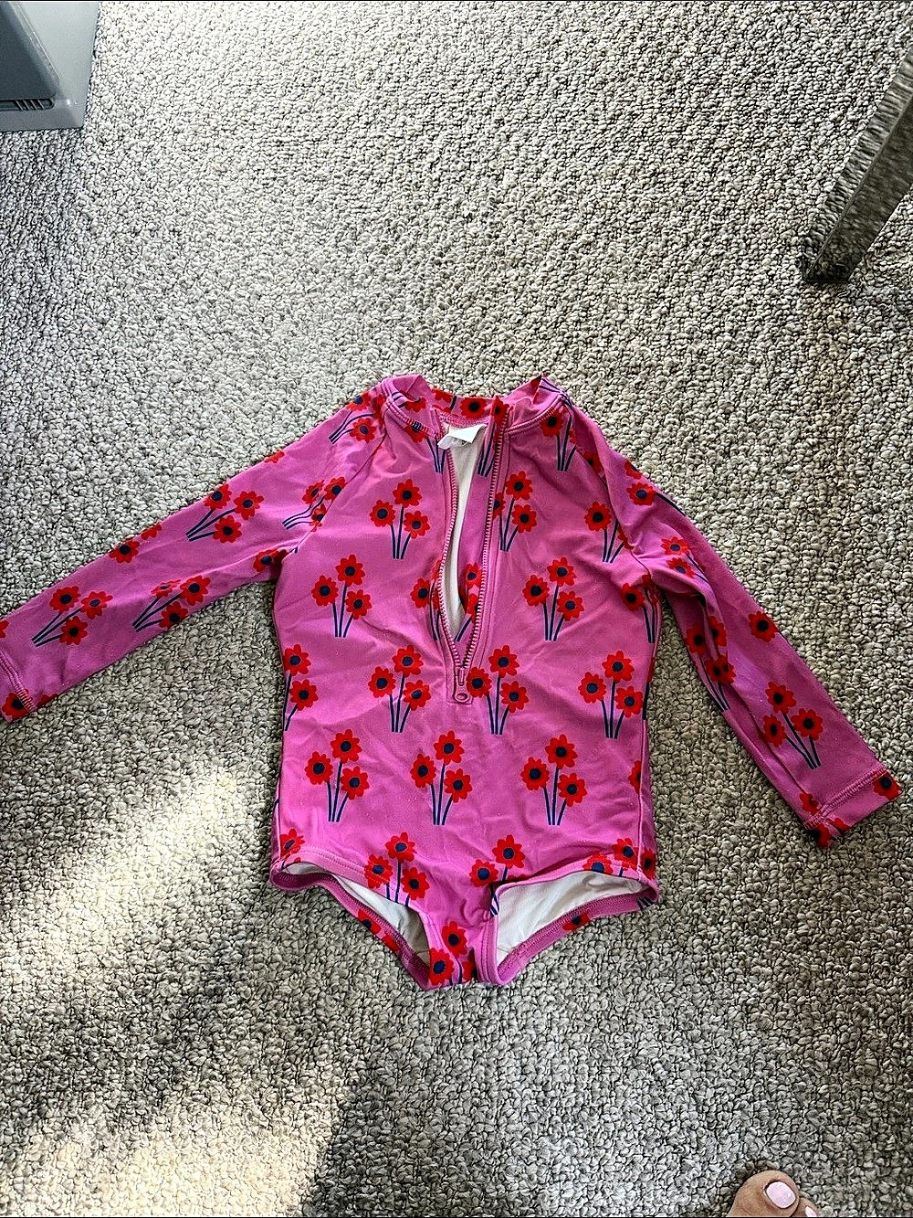 Hanna Andersson Long Sleeve Zip Rashguard One-Piece Swimsuit Pink & Red Girls 3T